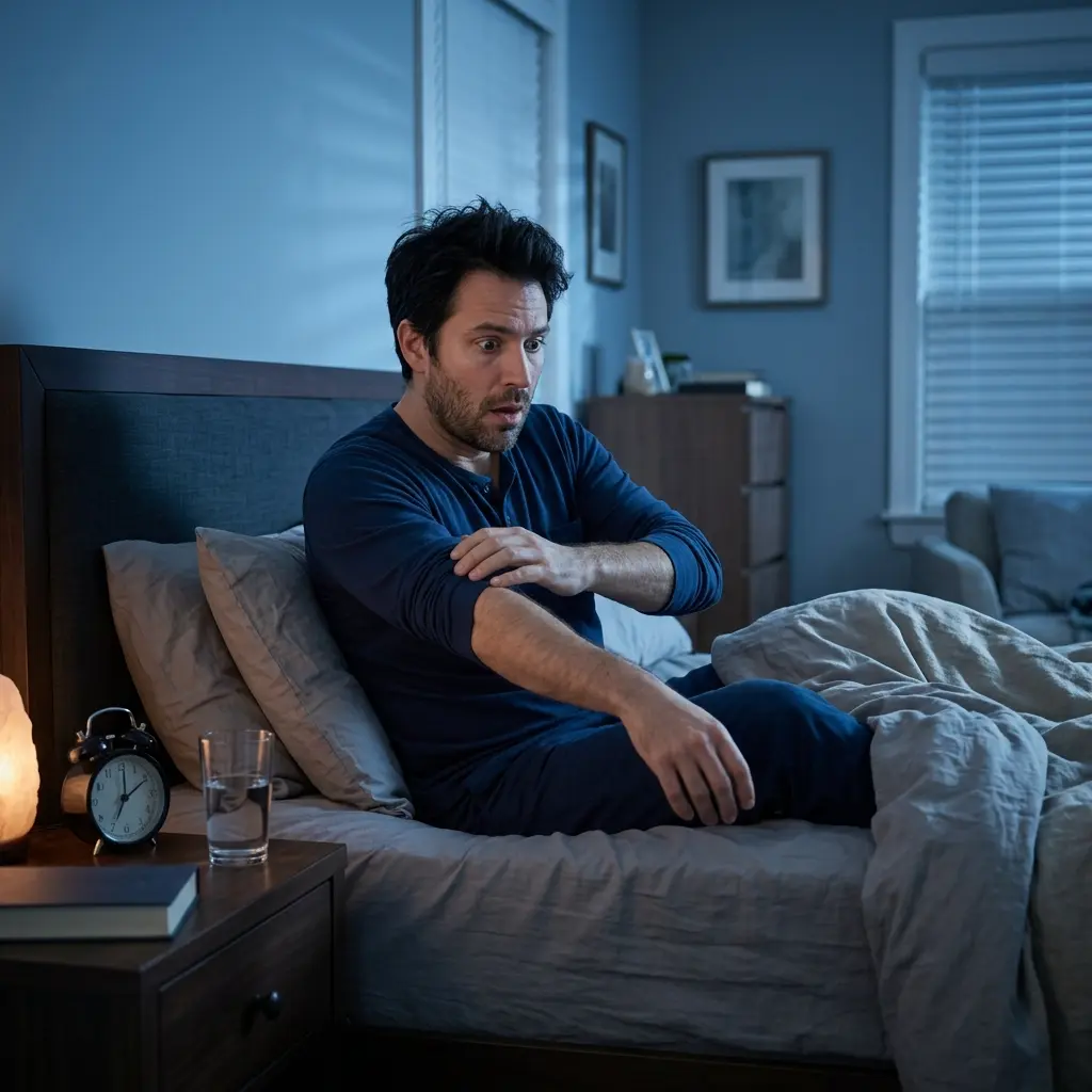 Person waking up at night with arm numbness and tingling sensation